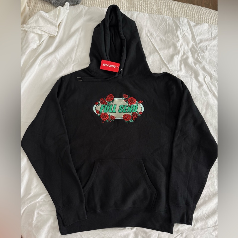 Full Send Black Hoodie with Red Rose Accents. NWT